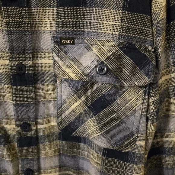 OBEY Men's Blue Plaid Flannel Shirt - Picture 4 of 8